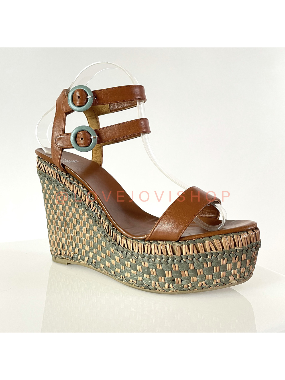 Bohemian | Castaner for Anthropologie Basketweave Woven Wedge | Teal Cognac